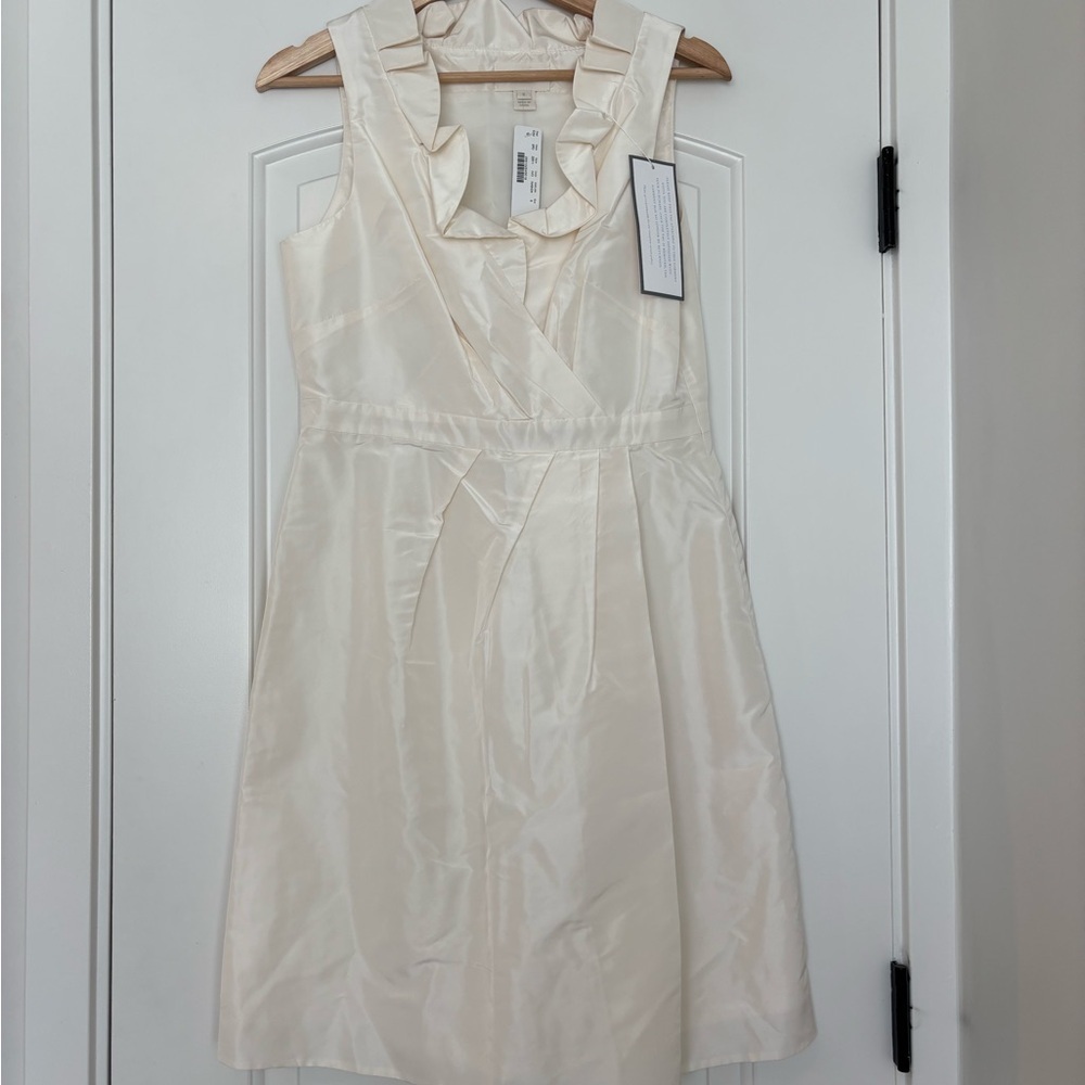 J Crew Silk Ivory Ruffle Bridal Cocktail Sleeveless Dress Wedding Party 6 - Picture 2 of 11
